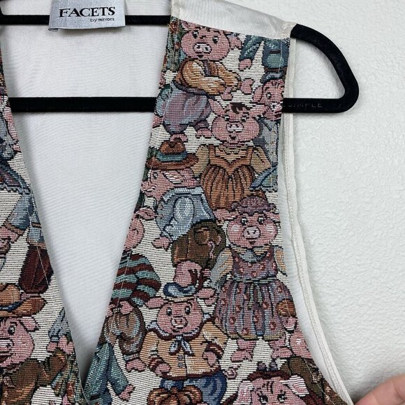 Vtg Facets By Mirrors Men's Medium Pig Print Tapestry Vest Quirky Piggy Button - Picture 7 of 16